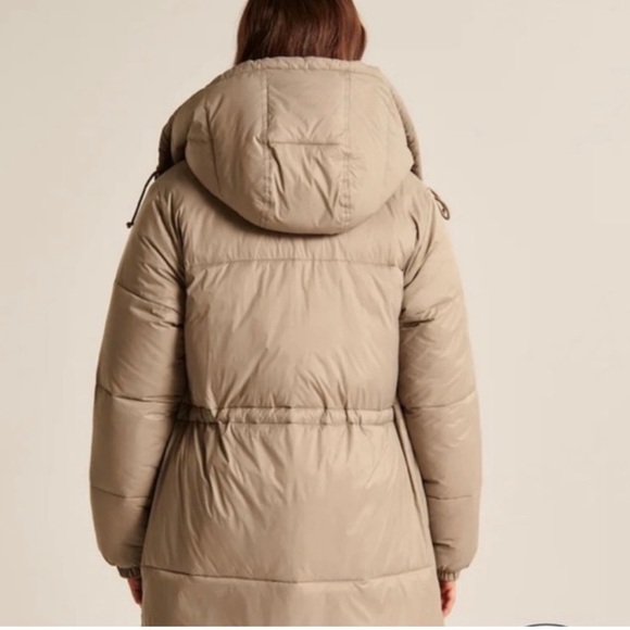 Abercrombie & Fitch A&F AIR CLOUD Puffer Parka Jacket WOMENS Small Taupe‎ - Picture 2 of 5